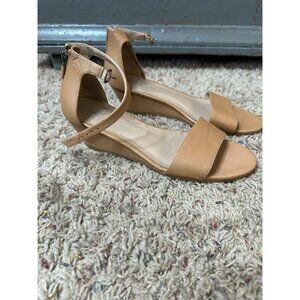 Eileen Fisher Womens Tan‎ Leather Sandals 9 Adjustable Ankle Strap Wedge Heel
